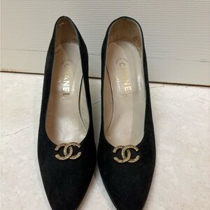CHANEL Black Heels with Gold Accent